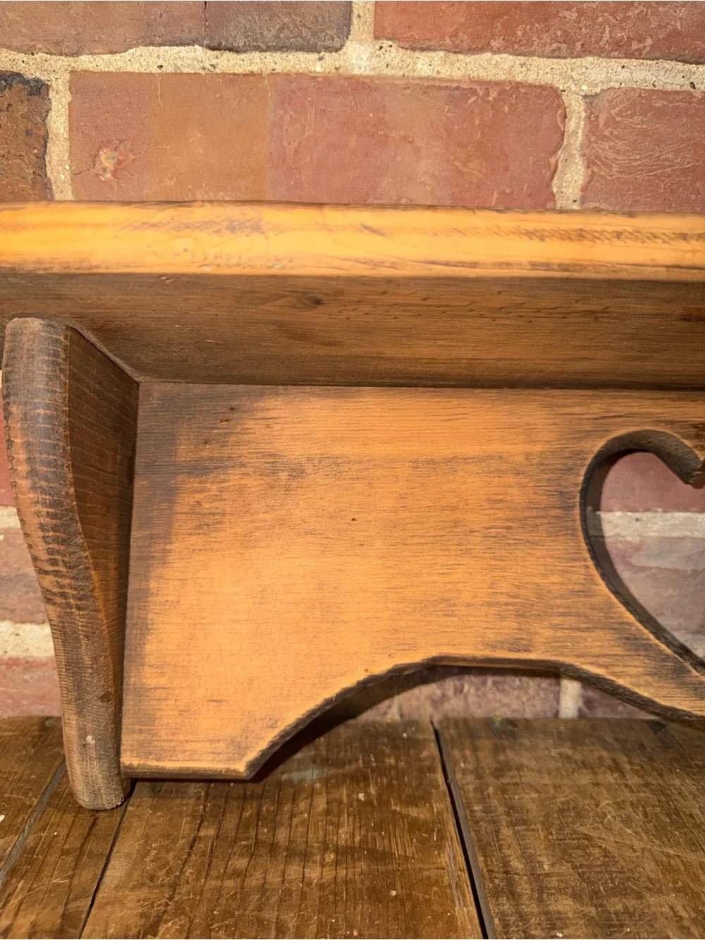 Wooden Heart Cutout Wall Shelf - Rustic Brown Farmhouse